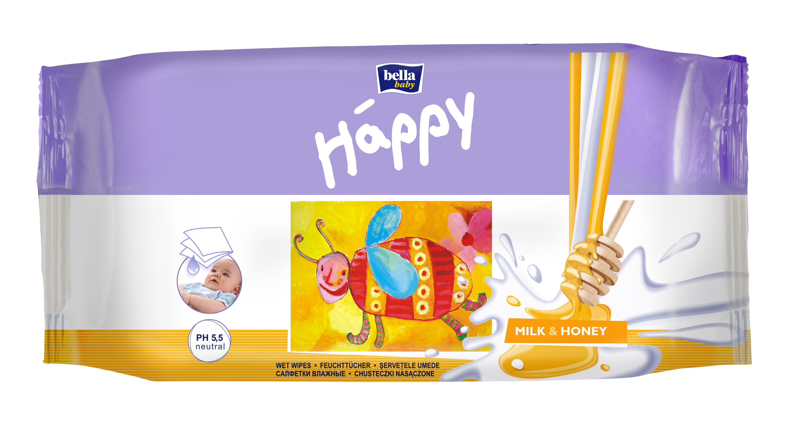 Bella Milk&Honey (Tej&Méz) nedves törlőkendő, 64 db Bella Milk&Honey (Tej&Méz) nedves törlőkendő, 64 db